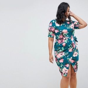 Plus Size Teal Floral Wrap Dress